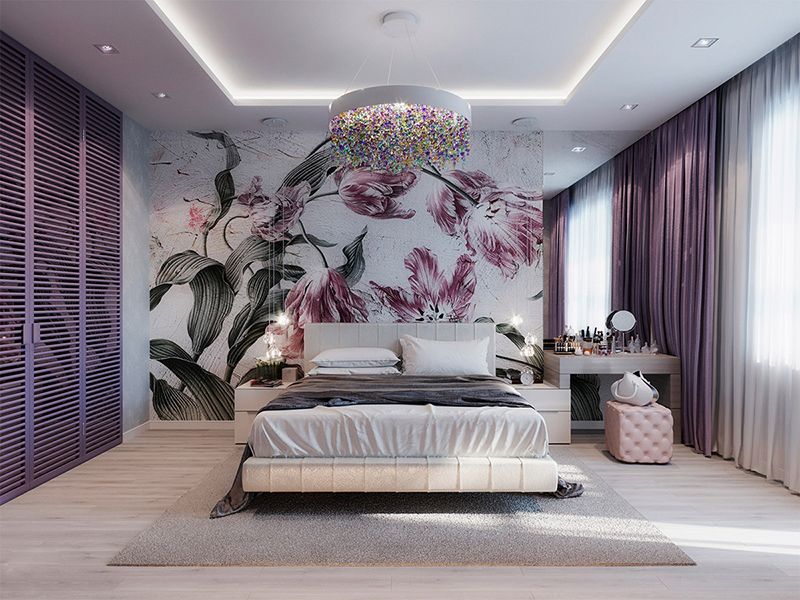 cool purple themed bedroom