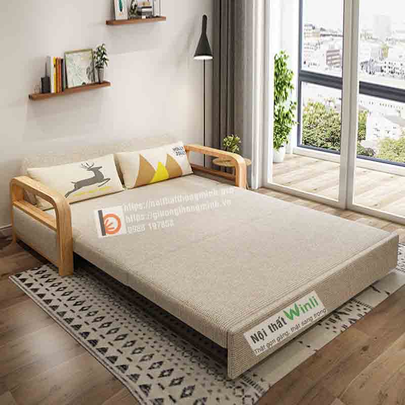 sofa giường gỗ nan sắt tay cong sofa giường gỗ nan sắt tay cong