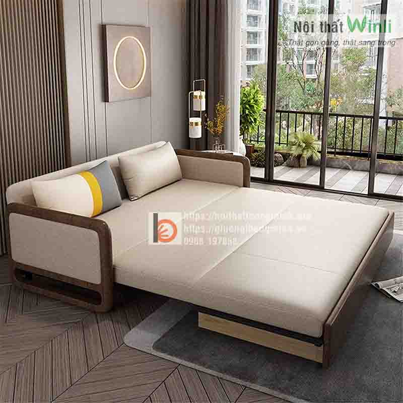 Sofa giường thông minh bọc nỉ viền gỗ1- NVG Sofa giường thông minh bọc nỉ viền gỗ1 NVG