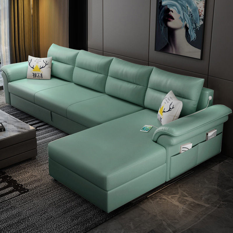 sofa giường góc chữ L bọc da xanh ngọ sofa giuong goc chu L boc da xanh ngo